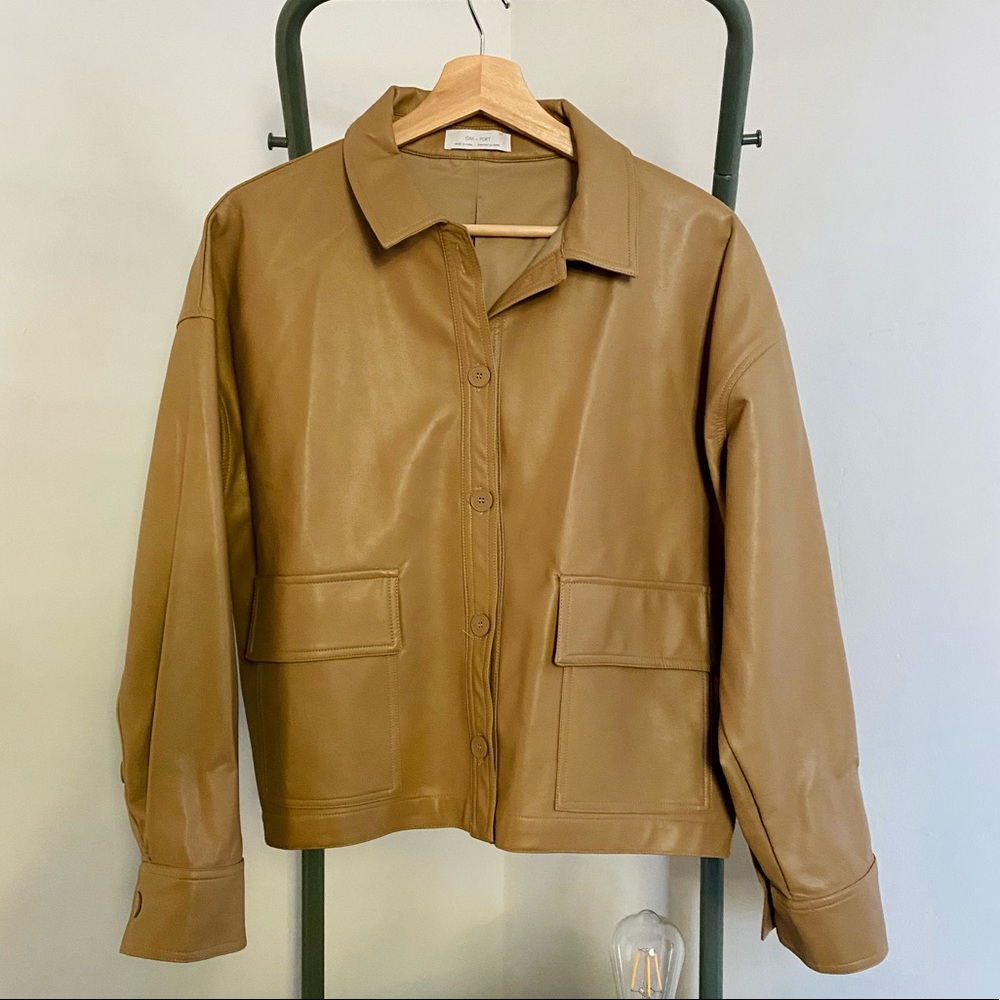 Oak + Fort Tan Vegan Leather Shirt Jacket